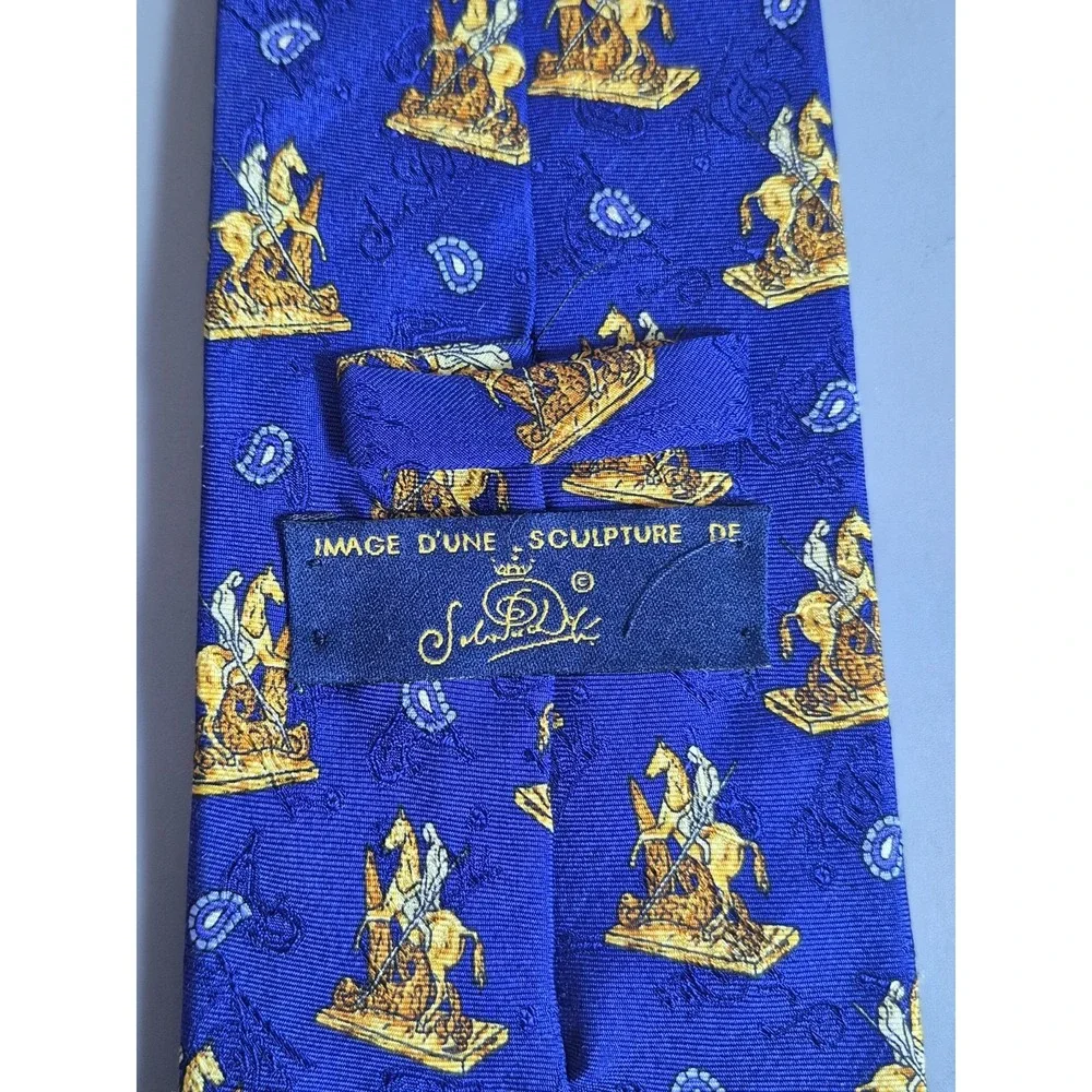 Salvador Dali Mens Silk Tie Saint Georges et le Dragon Motif Blue Gold Italy 56